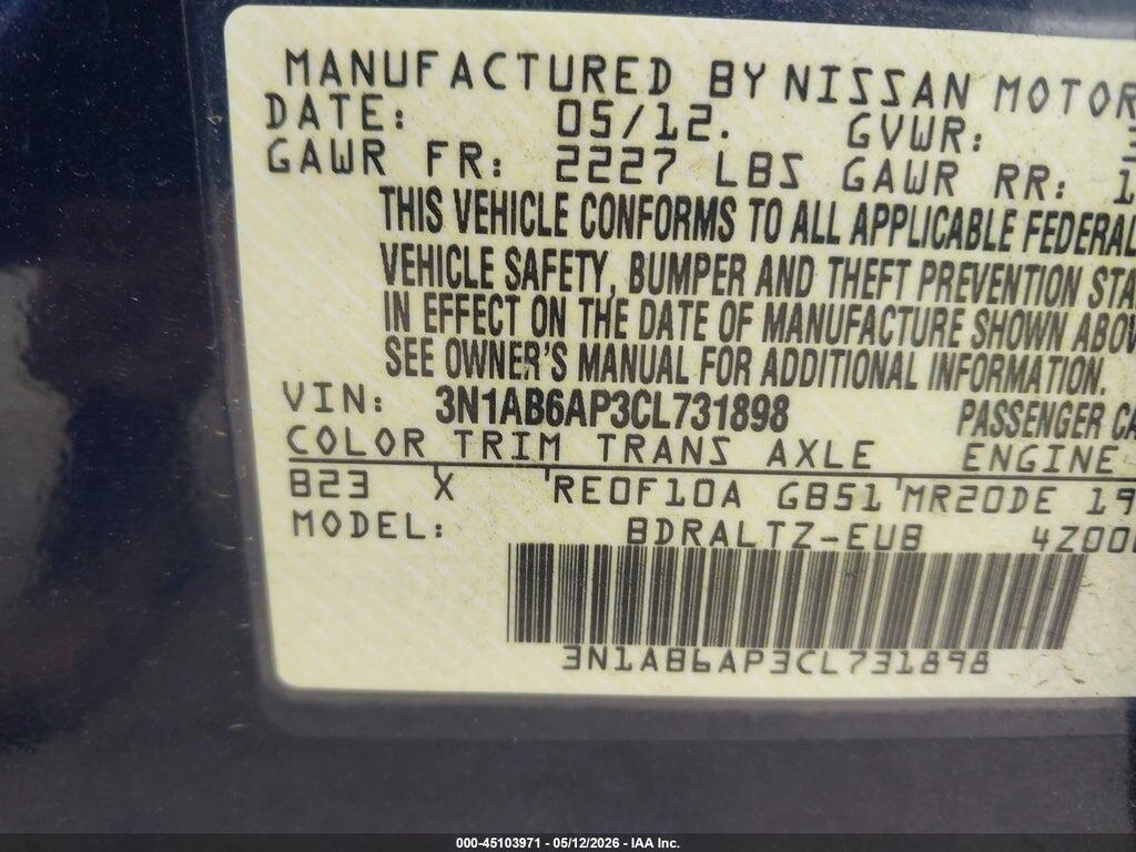 3N1AB6AP3CL731898 2012 NISSAN SENTRA photo no. 9