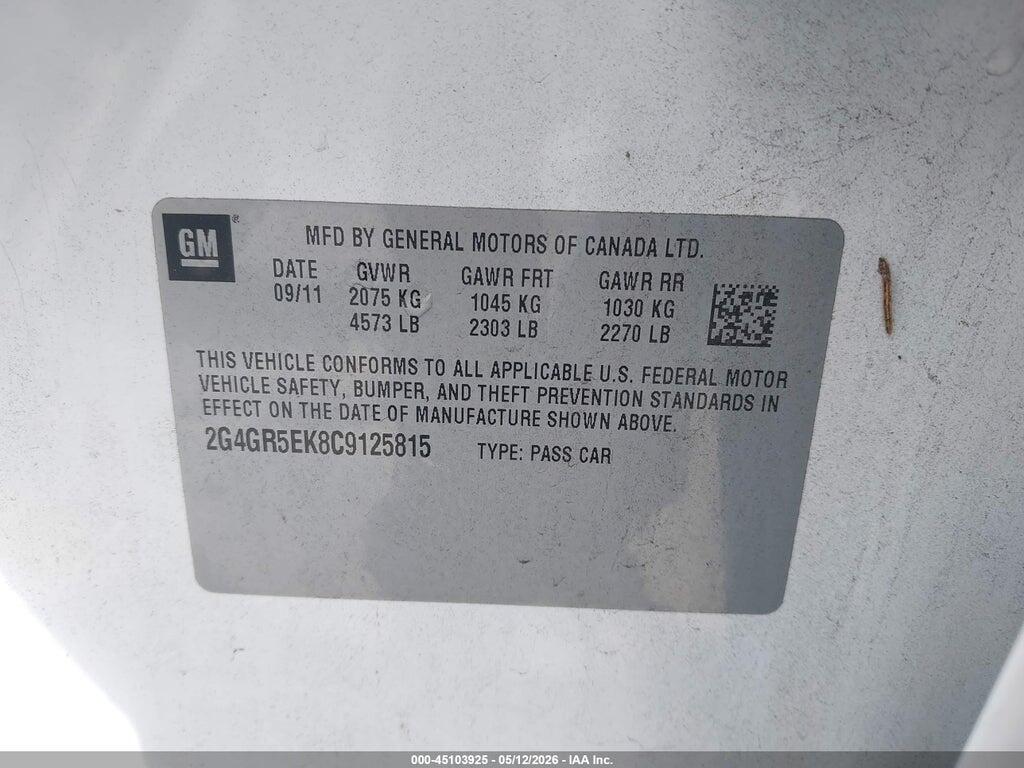 2G4GR5EK8C9125815 2012 BUICK REGAL photo no. 9