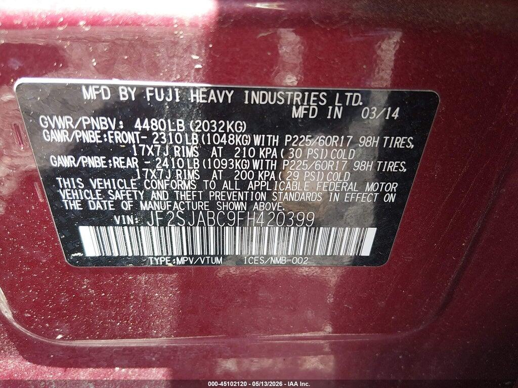JF2SJABC9FH420399 2015 SUBARU FORESTER photo no. 9