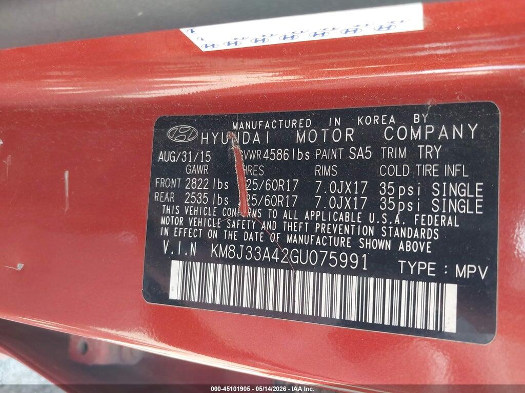 KM8J33A42GU075991 2016 HYUNDAI TUCSON photo no. 9