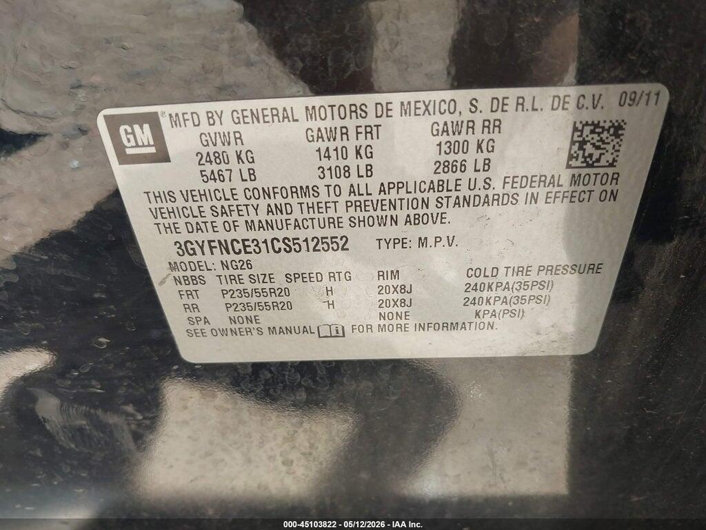 3GYFNCE31CS512552 2012 CADILLAC SRX photo no. 9