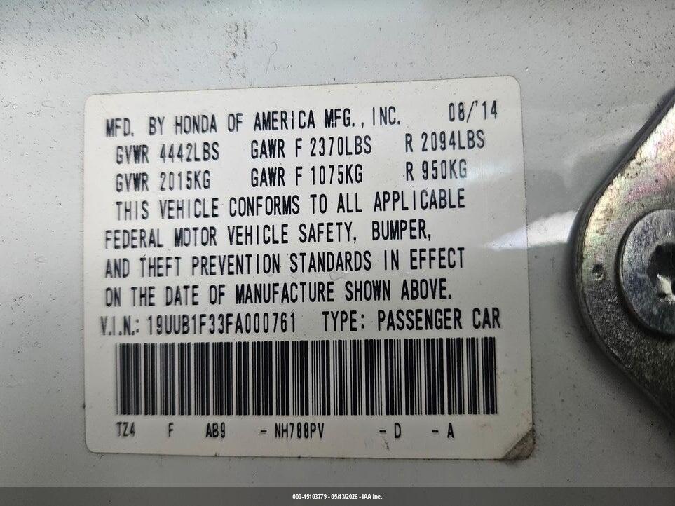 19UUB1F33FA000761 2015 ACURA TLX photo no. 9