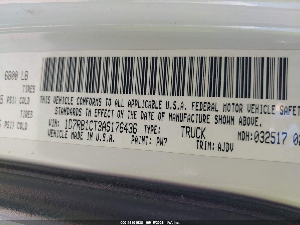 1D7RB1CT3AS176436 2010 DODGE RAM 1500 photo no. 9