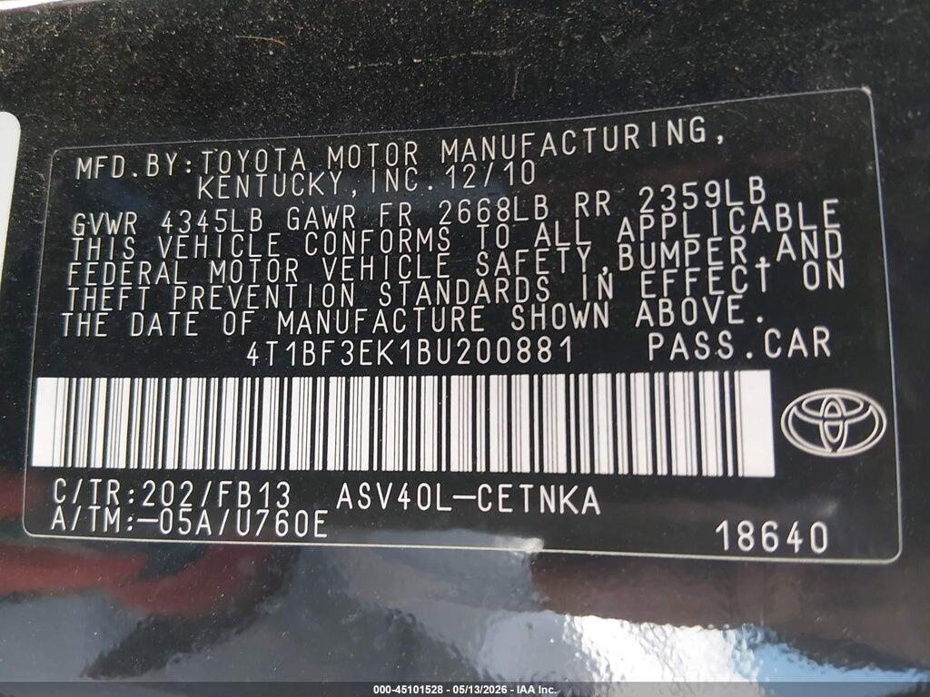 4T1BF3EK1BU200881 2011 TOYOTA CAMRY photo no. 9