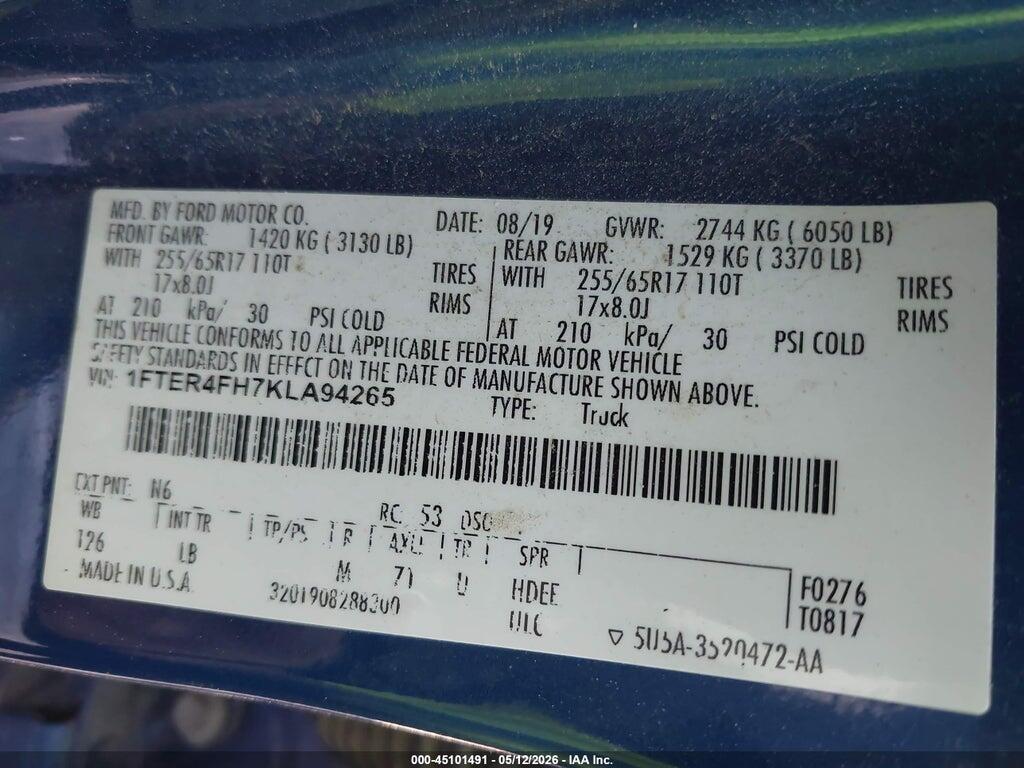 1FTER4FH7KLA94265 2019 FORD RANGER photo no. 9