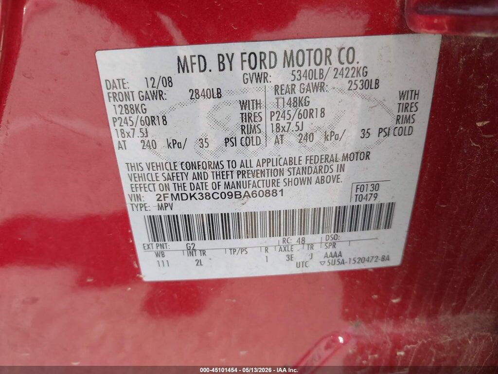 2FMDK38C09BA60881 2009 FORD EDGE photo no. 9
