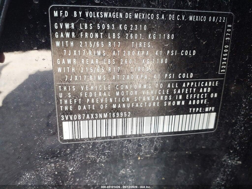 3VV0B7AX3NM169952 2022 VOLKSWAGEN TIGUAN photo no. 9