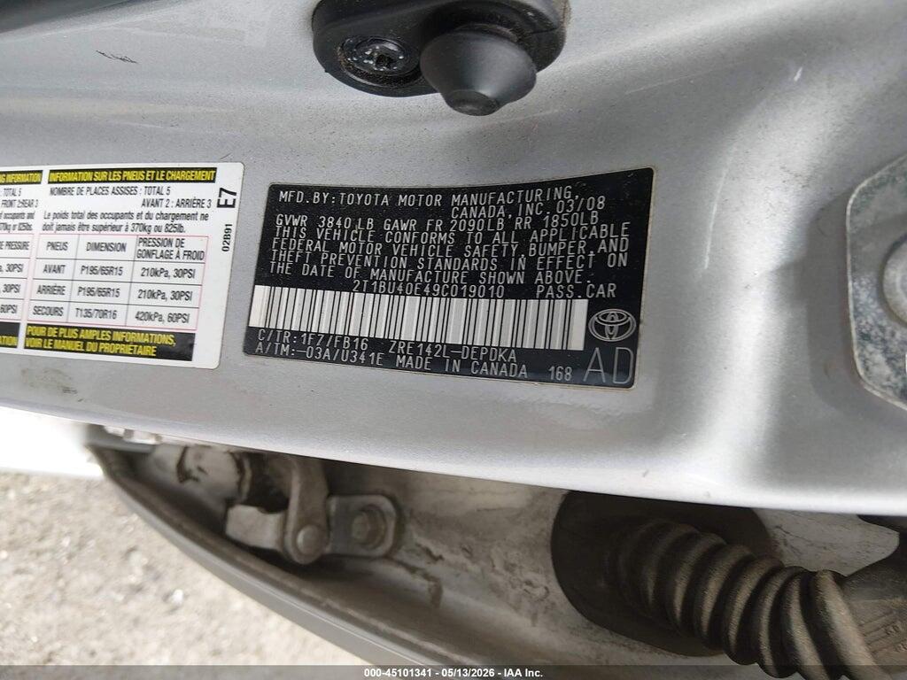 2T1BU40E49C019010 2009 TOYOTA COROLLA photo no. 9