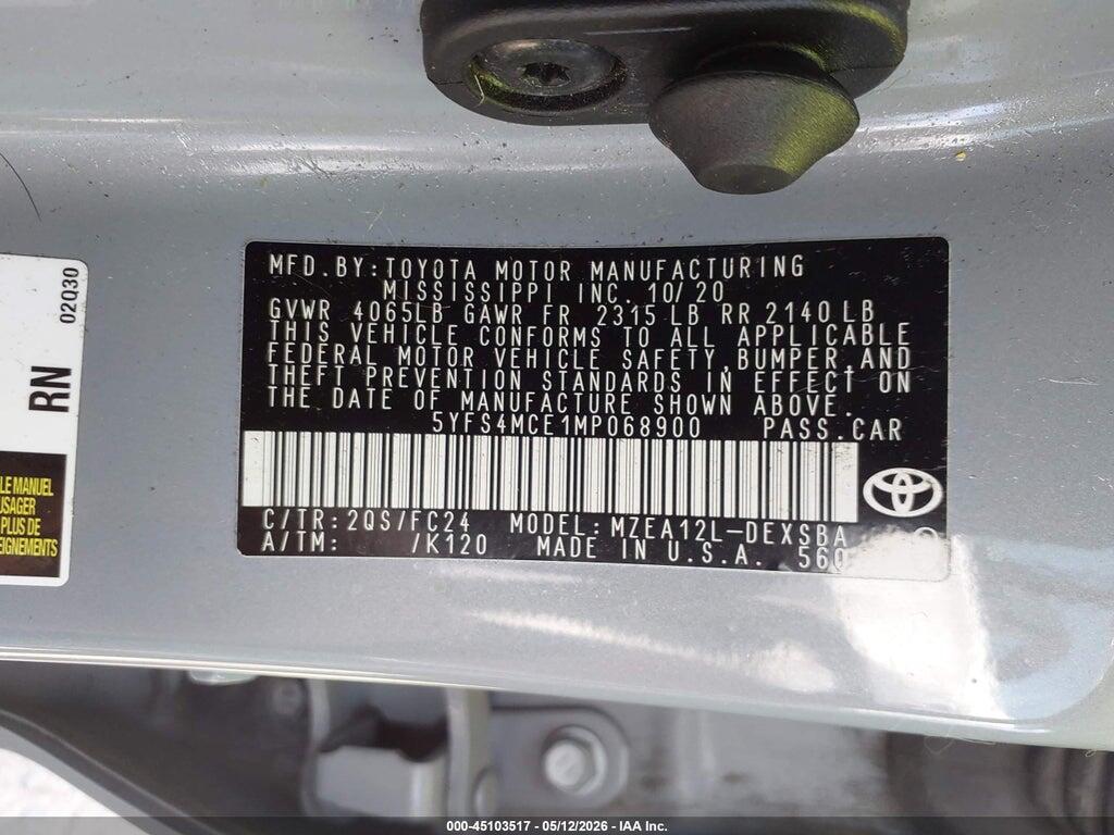 5YFS4MCE1MP068900 2021 TOYOTA COROLLA photo no. 9