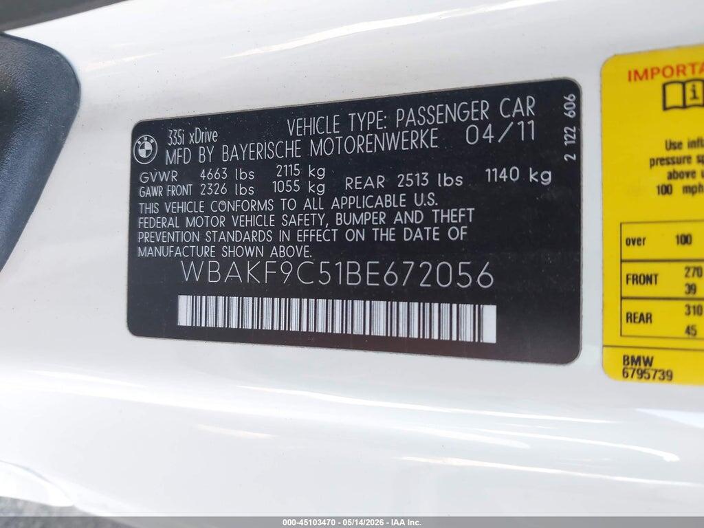 WBAKF9C51BE672056 2011 BMW 335I photo no. 9