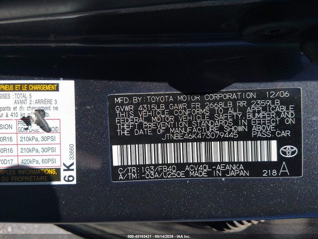 JTNBE46K473079445 2007 TOYOTA CAMRY photo no. 9