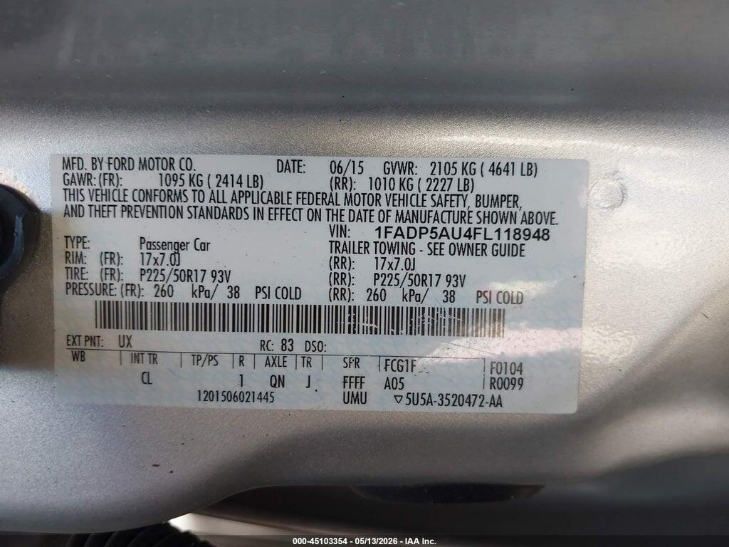 1FADP5AU4FL118948 2015 FORD C-MAX HYBRID photo no. 9