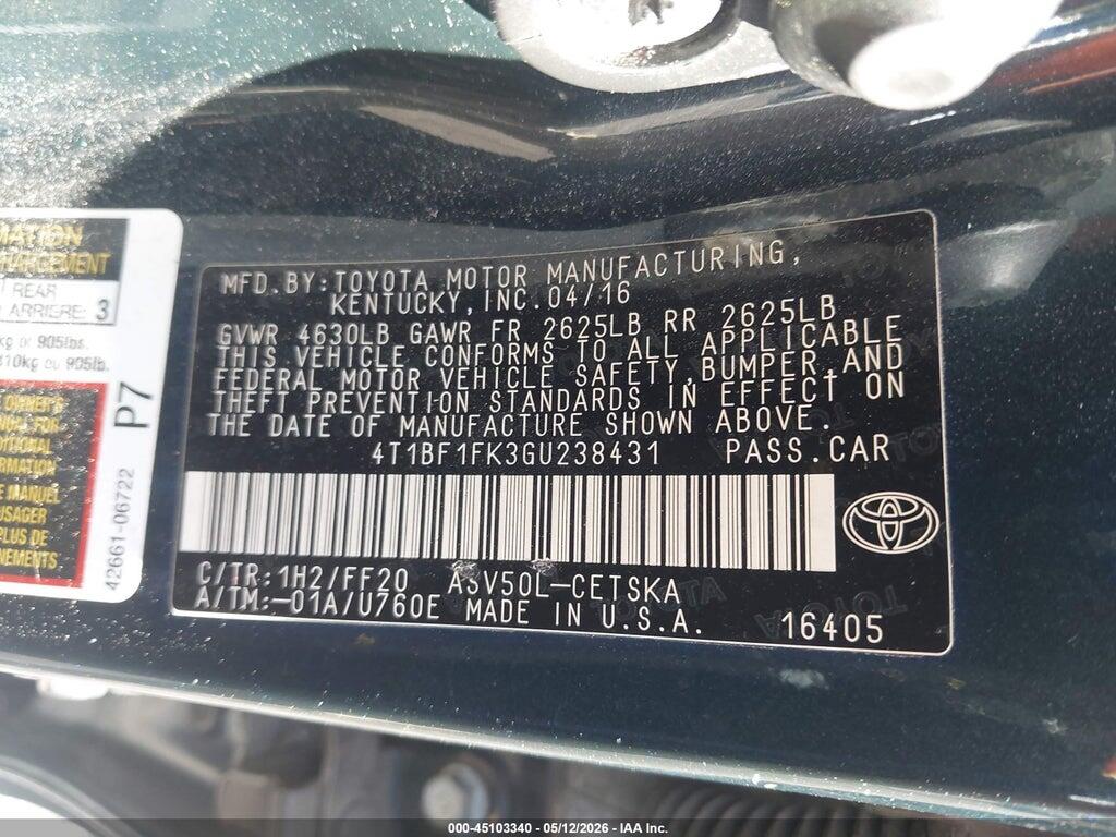 4T1BF1FK3GU238431 2016 TOYOTA CAMRY photo no. 9