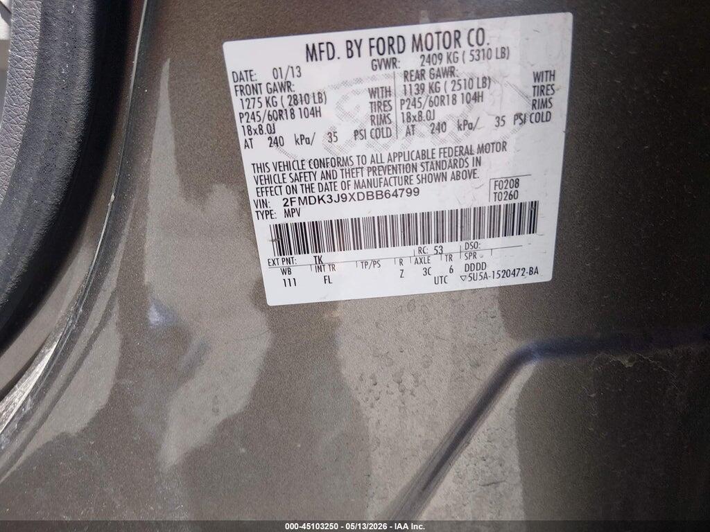 2FMDK3J9XDBB64799 2013 FORD EDGE photo no. 9