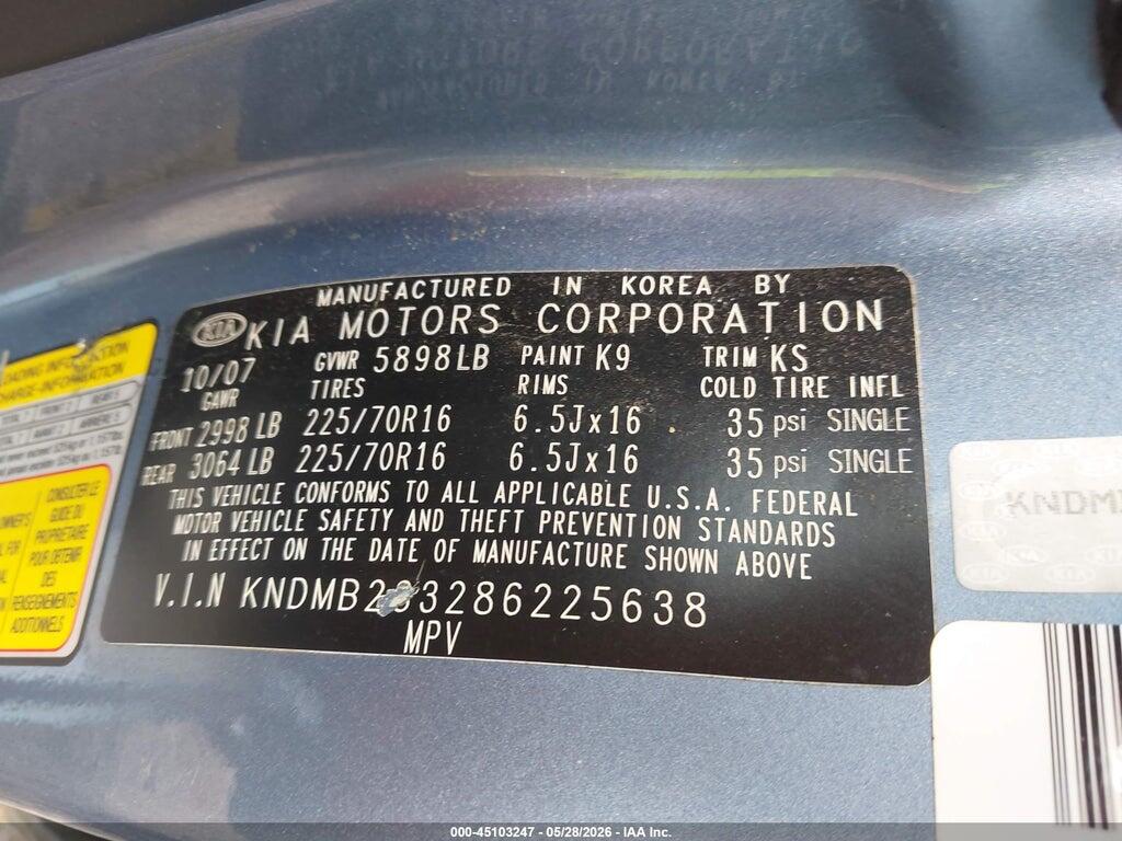 KNDMB233286225638 2008 KIA SEDONA photo no. 9