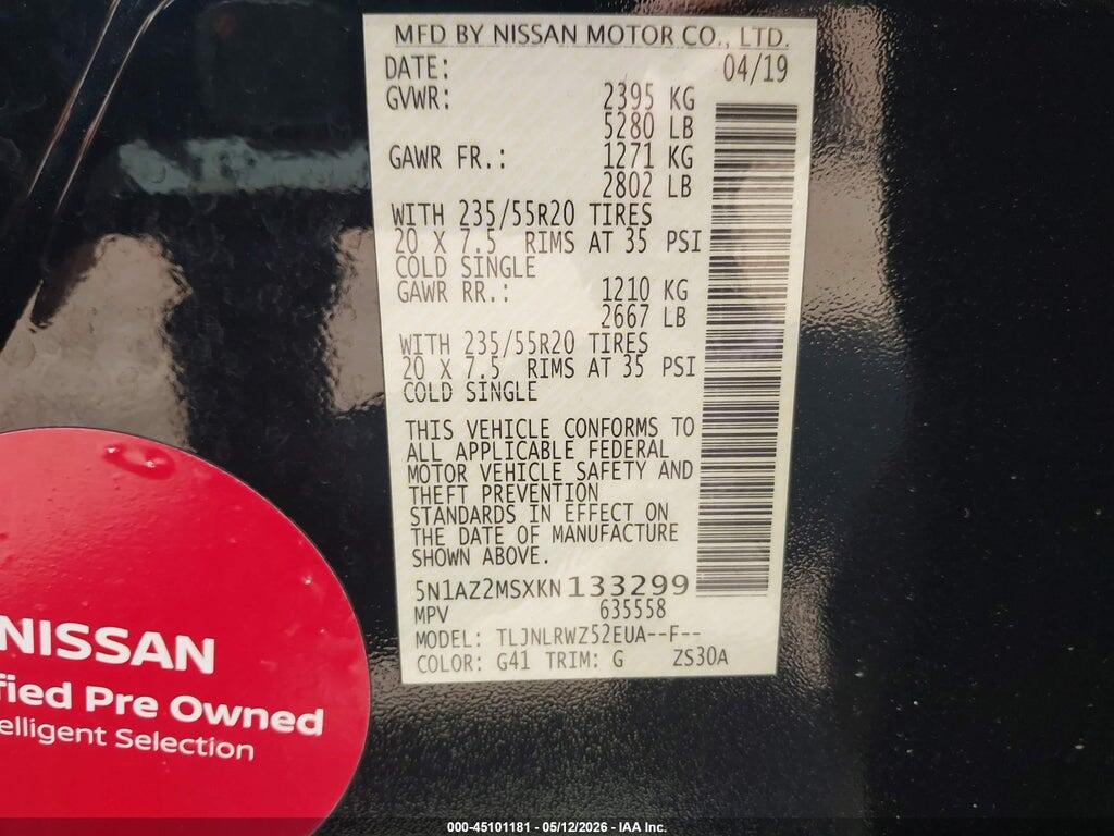 5N1AZ2MSXKN133299 2019 NISSAN MURANO photo no. 9