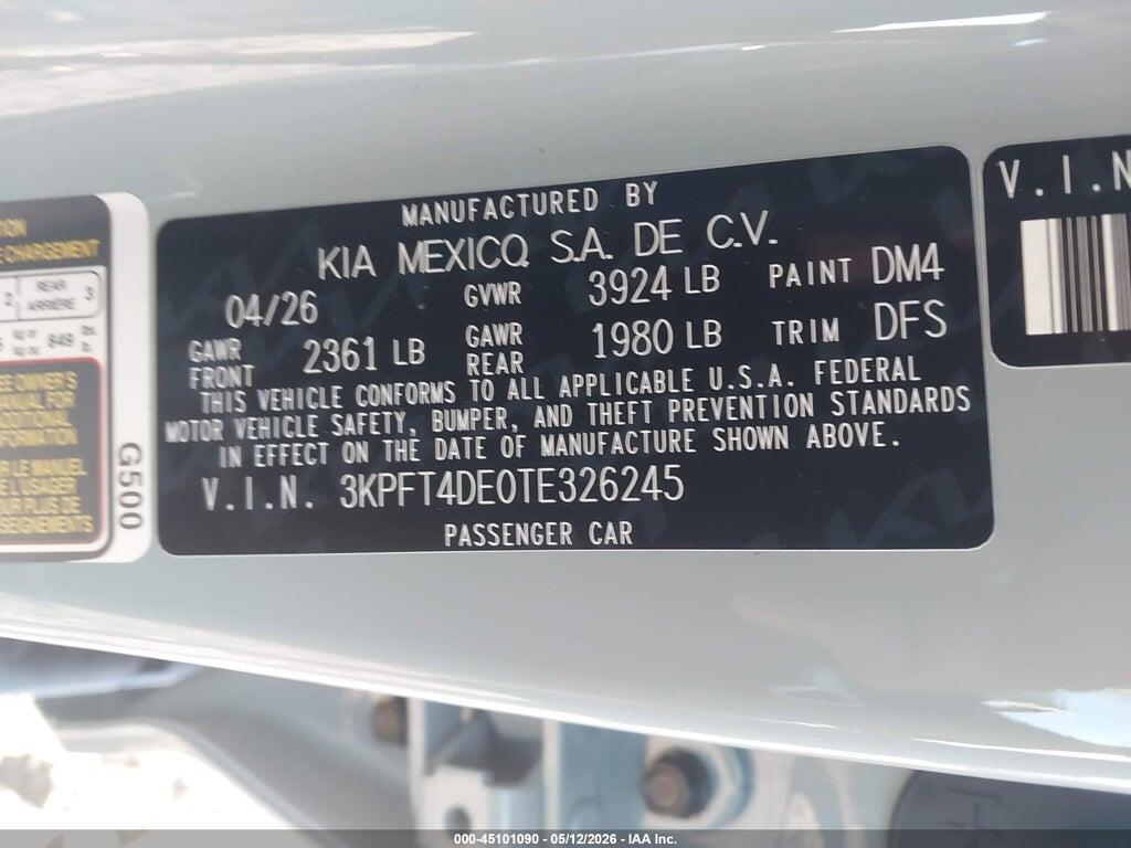 3KPFT4DE0TE326245 2026 KIA K4 photo no. 9