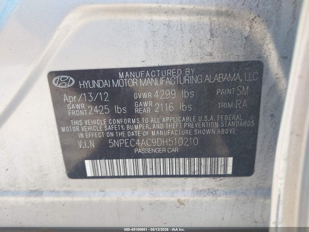5NPEC4AC9DH510210 2013 HYUNDAI SONATA photo no. 9