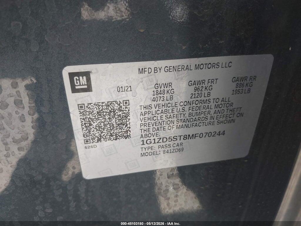 1G1ZD5ST8MF070244 2021 CHEVROLET MALIBU photo no. 9