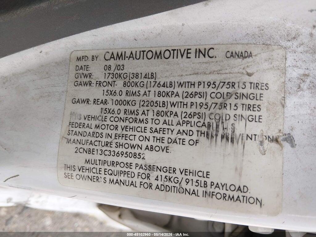 2CNBE13C336950852 2003 CHEVROLET TRACKER photo no. 9