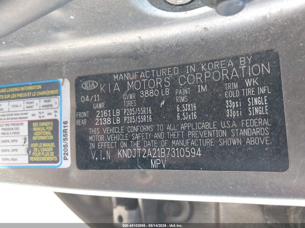 KNDJT2A21B7310594 2011 KIA SOUL photo no. 9