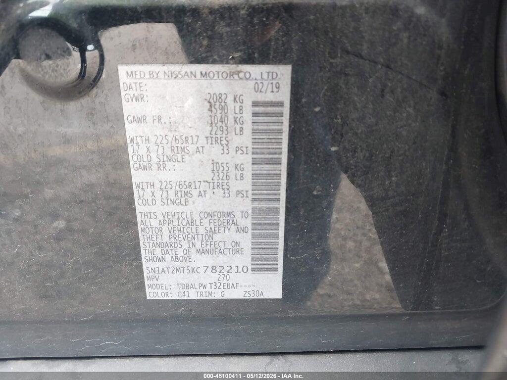 5N1AT2MT5KC782210 2019 NISSAN ROGUE photo no. 9