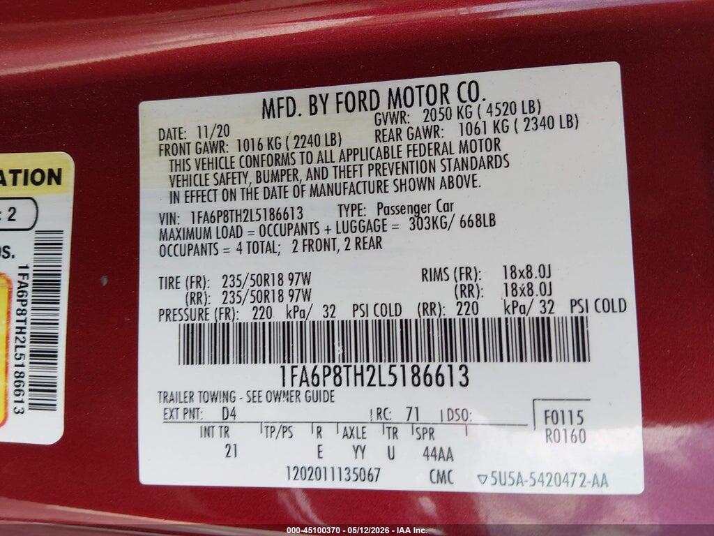 1FA6P8TH2L5186613 2020 FORD MUSTANG photo no. 9