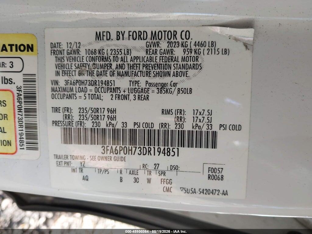 3FA6P0H73DR194851 2013 FORD FUSION photo no. 9