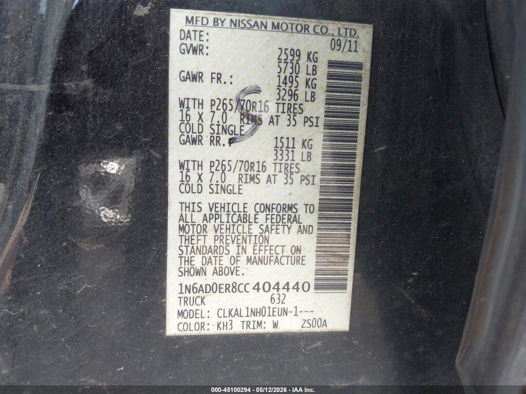 1N6AD0ER8CC404440 2012 NISSAN FRONTIER photo no. 9