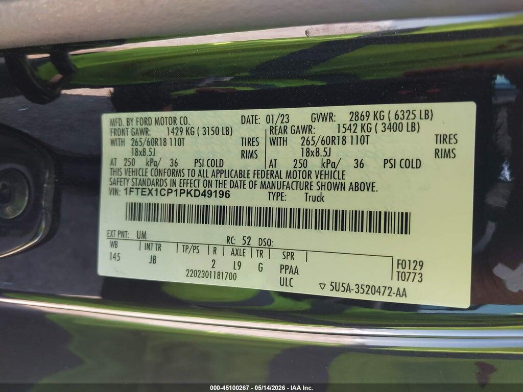 1FTEX1CP1PKD49196 2023 FORD F-150 photo no. 9