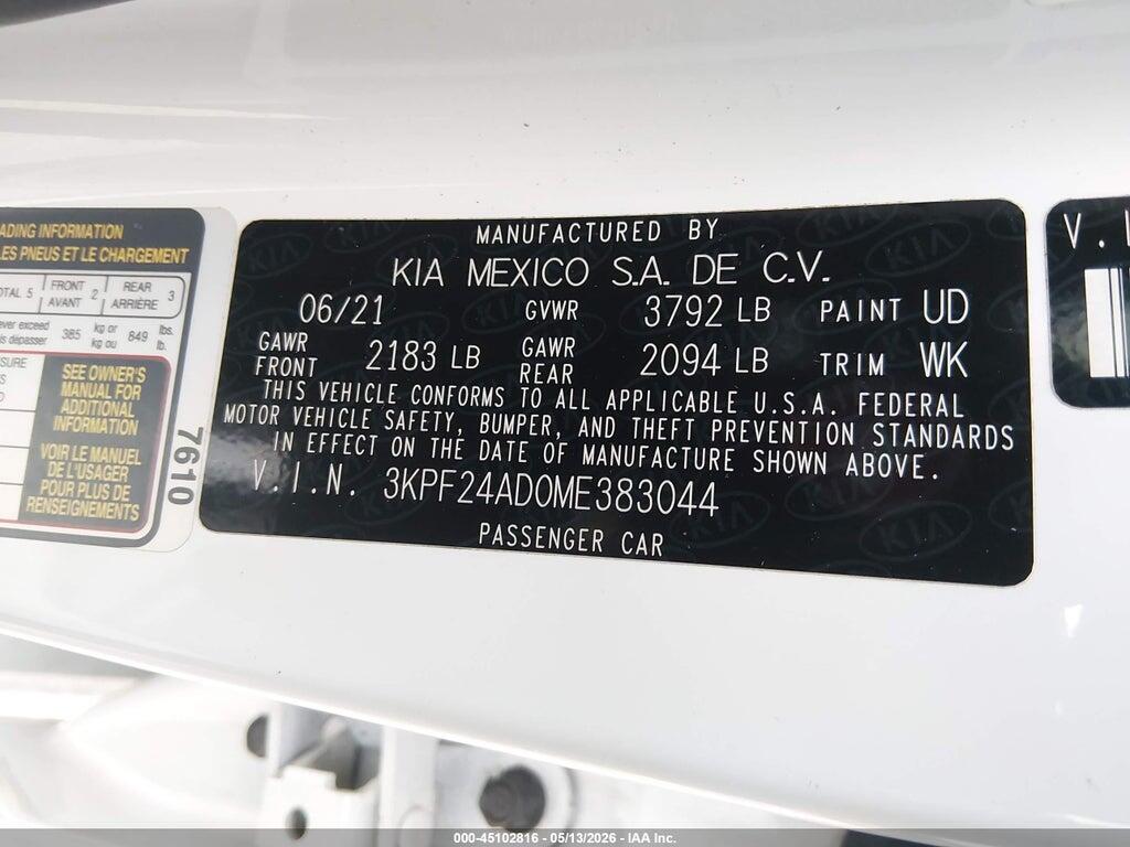 3KPF24AD0ME383044 2021 KIA FORTE photo no. 9