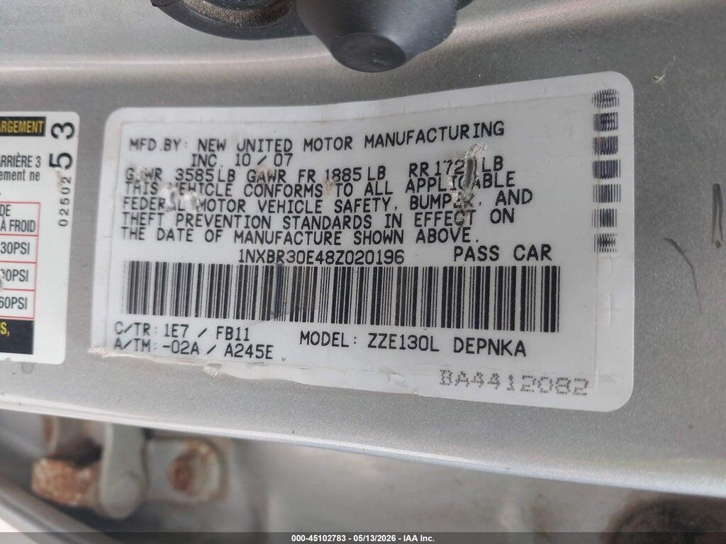 1NXBR30E48Z020196 2008 TOYOTA COROLLA photo no. 9