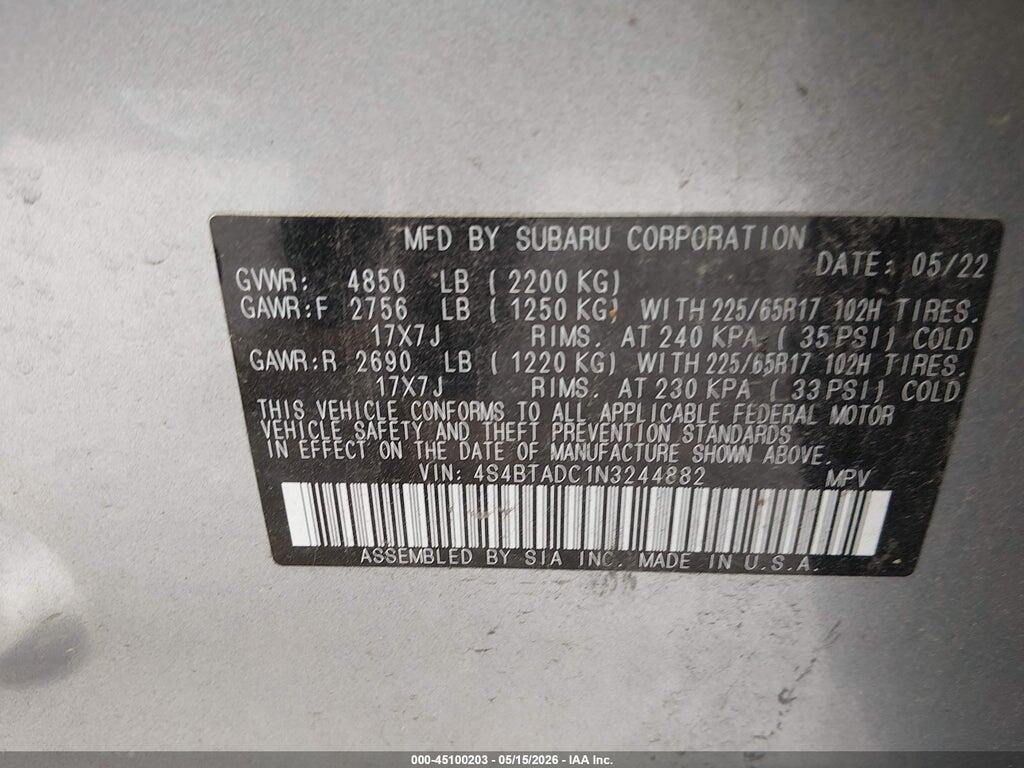 4S4BTADC1N3244882 2022 SUBARU OUTBACK photo no. 9