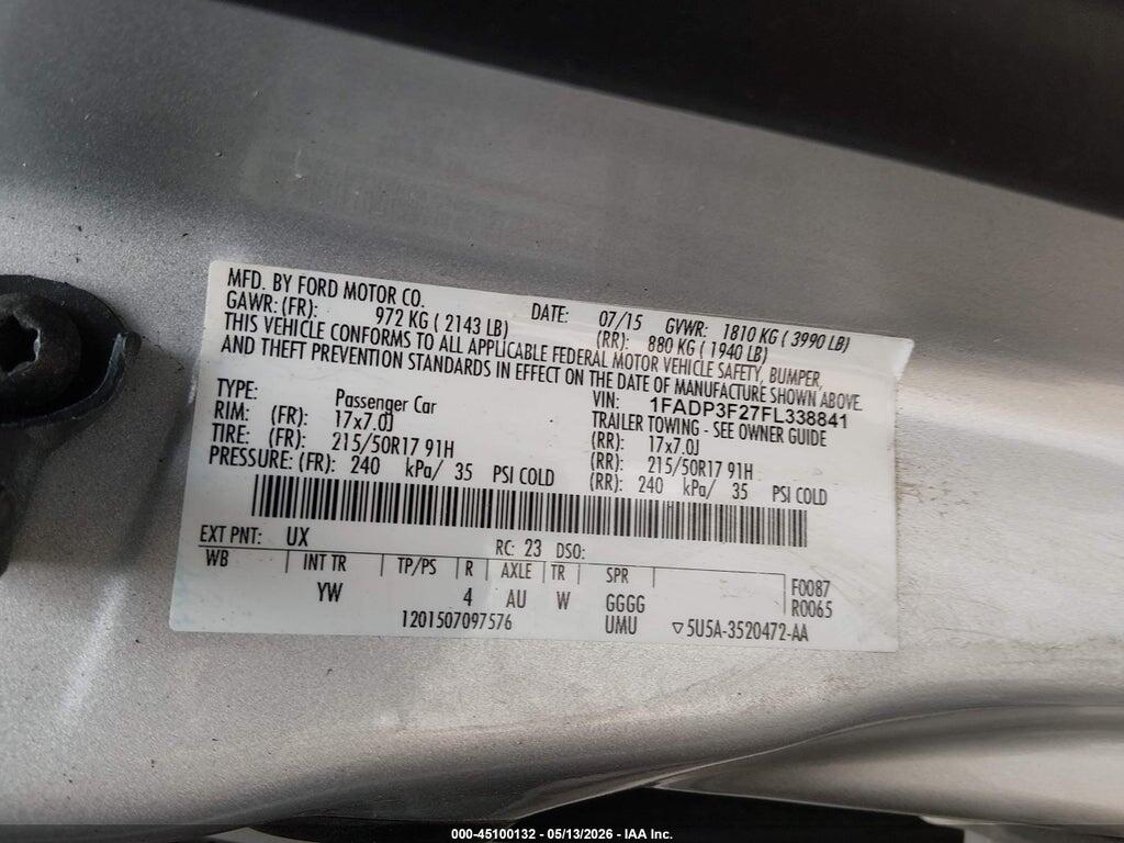 1FADP3F27FL338841 2015 FORD FOCUS photo no. 9