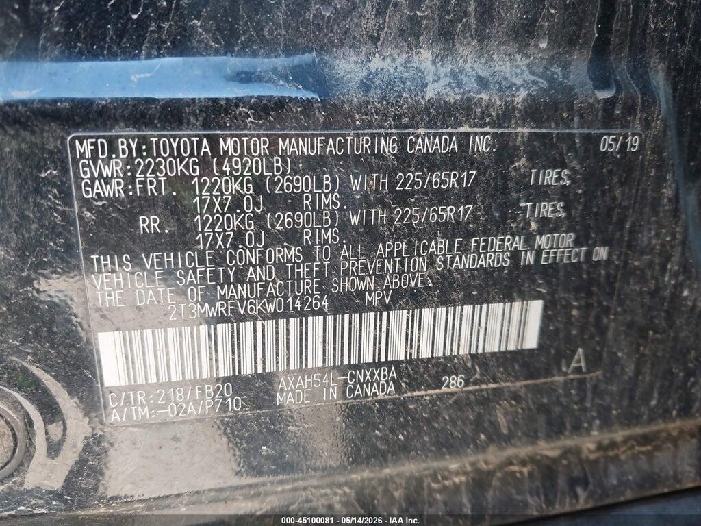 2T3MWRFV6KW014264 2019 TOYOTA RAV4 photo no. 9