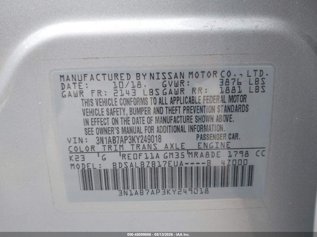 3N1AB7AP3KY249018 2019 NISSAN SENTRA photo no. 9