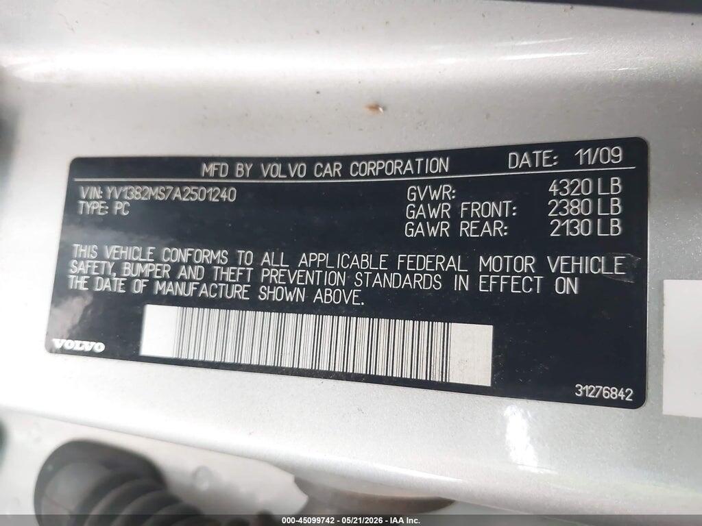 YV1382MS7A2501240 2010 VOLVO S40 photo no. 9