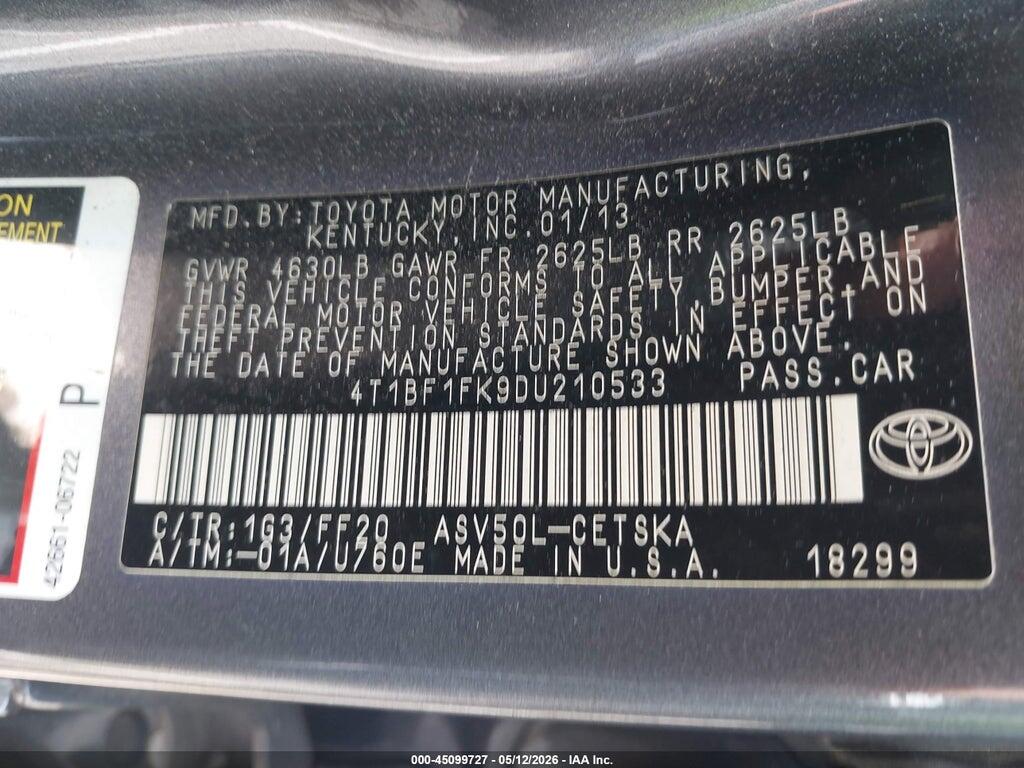 4T1BF1FK9DU210533 2013 TOYOTA CAMRY photo no. 9