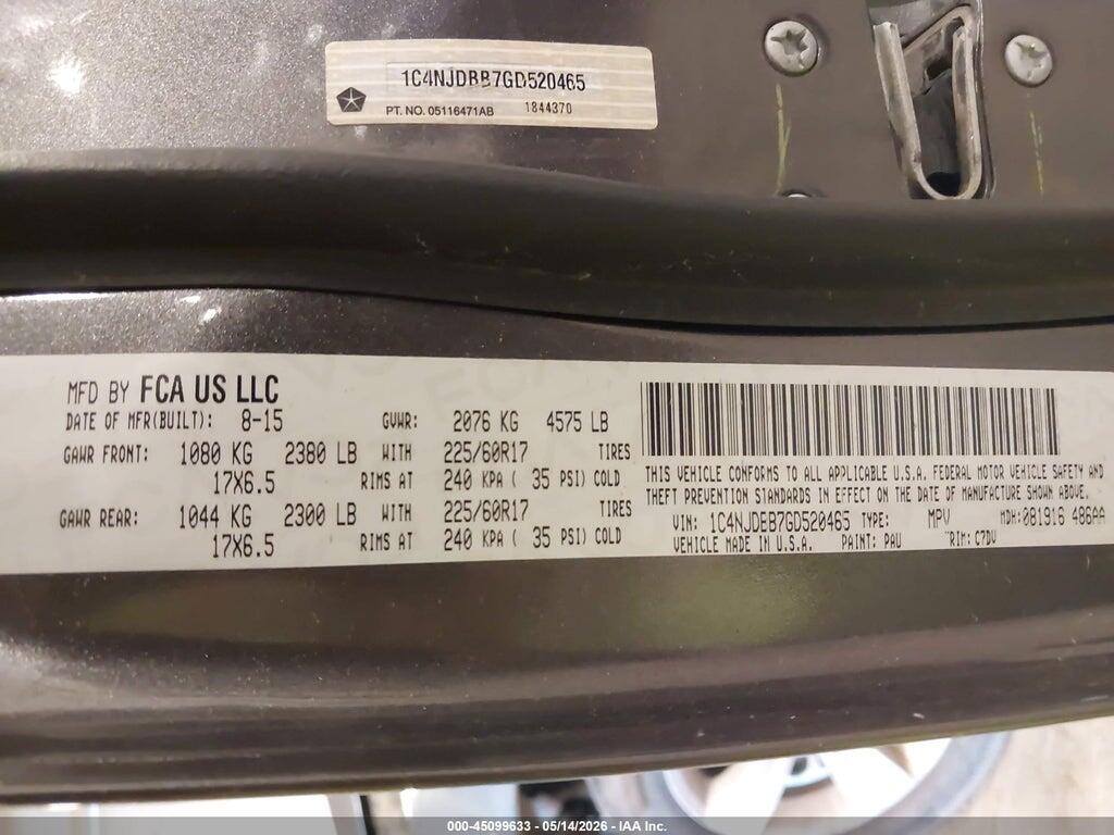 1C4NJDBB7GD520465 2016 JEEP COMPASS photo no. 9