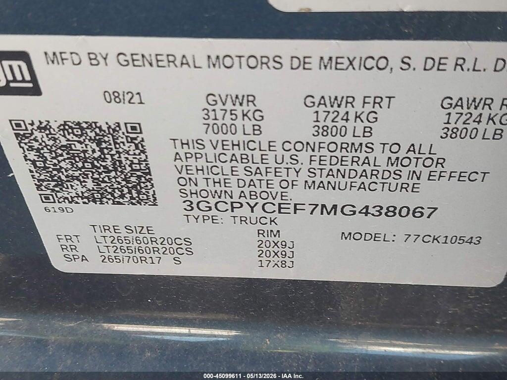 3GCPYCEF7MG438067 2021 CHEVROLET SILVERADO 1500 photo no. 9