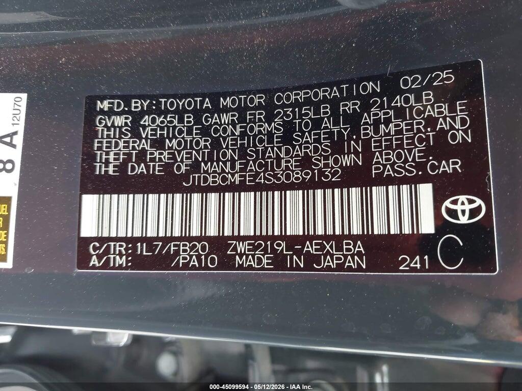 JTDBCMFE4S3089132 2025 TOYOTA COROLLA photo no. 9