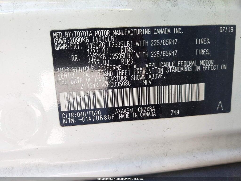 2T3G1RFV7KC035086 2019 TOYOTA RAV4 photo no. 9
