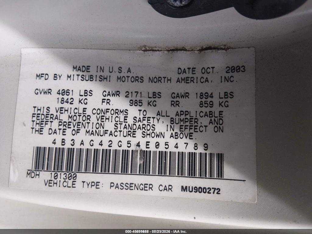 4B3AG42G54E054789 2004 DODGE STRATUS photo no. 9