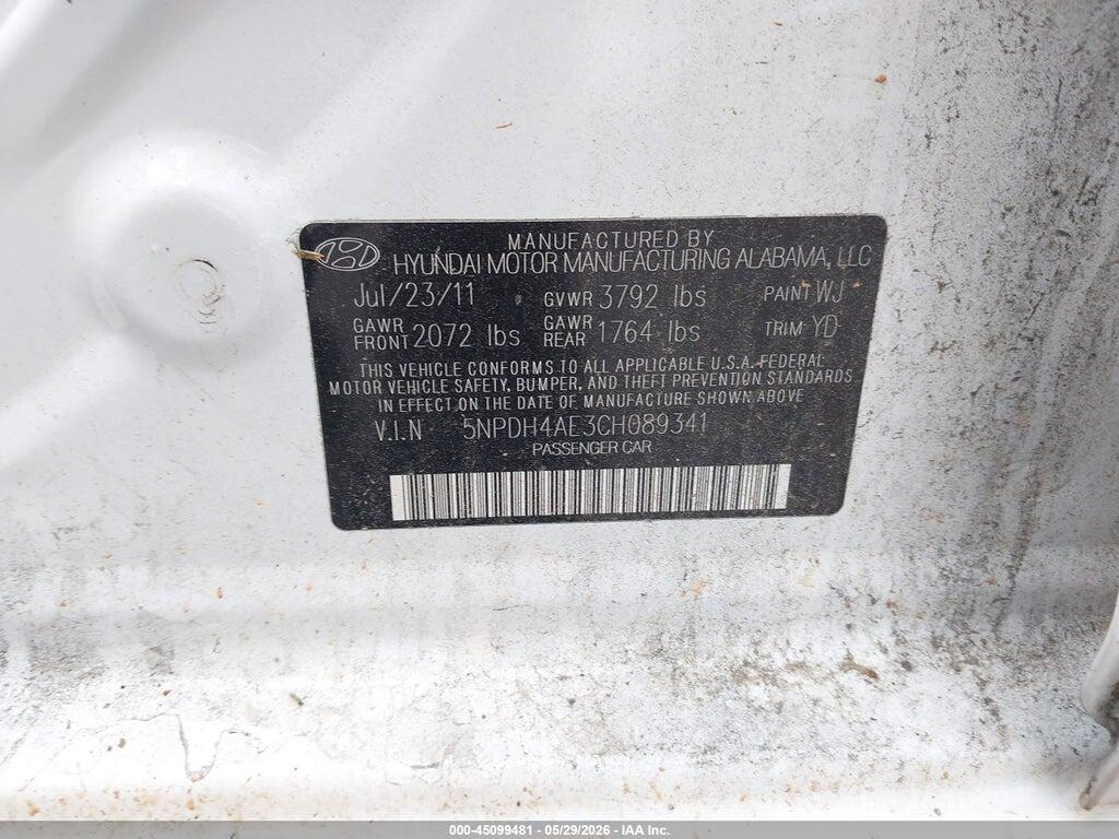 5NPDH4AE3CH089341 2012 HYUNDAI ELANTRA photo no. 9