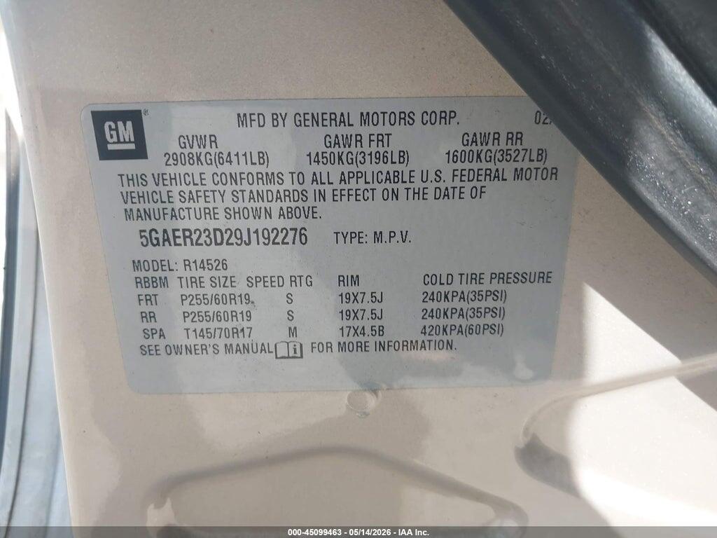5GAER23D29J192276 2009 BUICK ENCLAVE photo no. 9