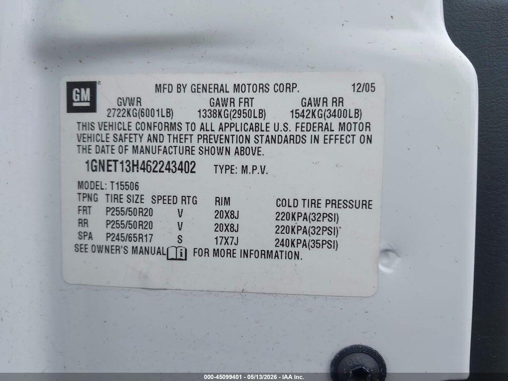 1GNET13H462243402 2006 CHEVROLET TRAILBLAZER photo no. 9