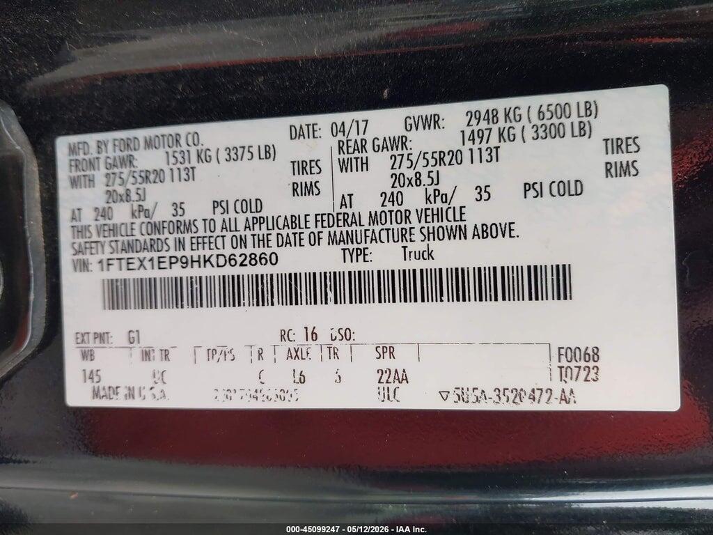 1FTEX1EP9HKD62860 2017 FORD F-150 photo no. 9