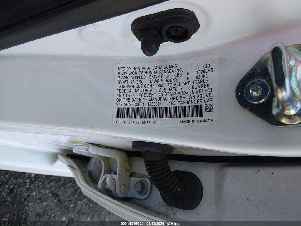 2HGFC2F64LH533317 2020 HONDA CIVIC photo no. 9