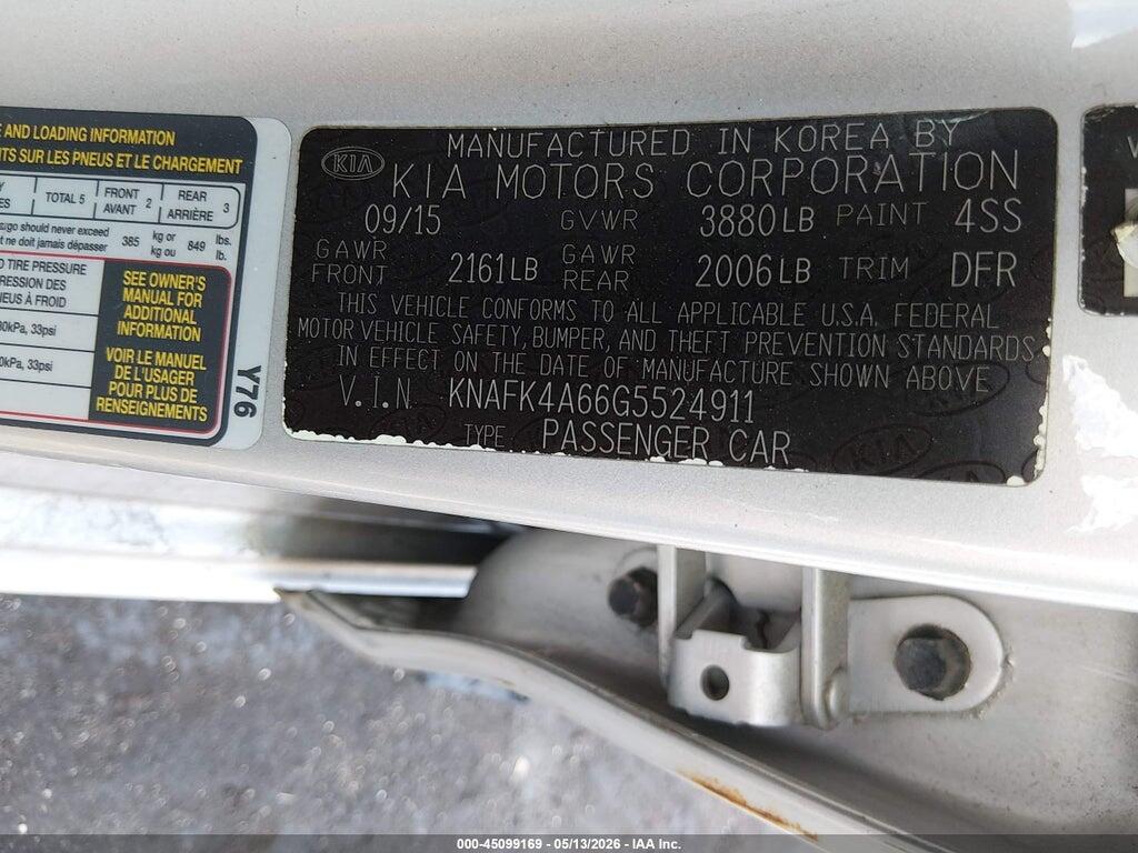 KNAFK4A66G5524911 2016 KIA FORTE photo no. 9