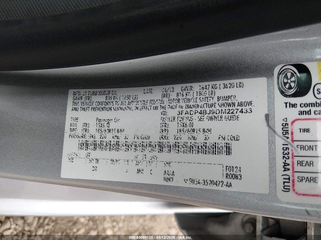 3FADP4BJ9DM227433 2013 FORD FIESTA photo no. 9
